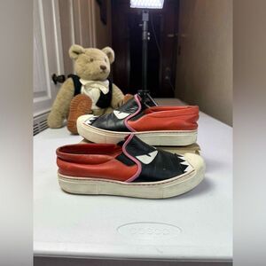FENDI Monster Eyes Slip on Red/White leather Sneakers SZ 36.5 Women / Shoes 6.5